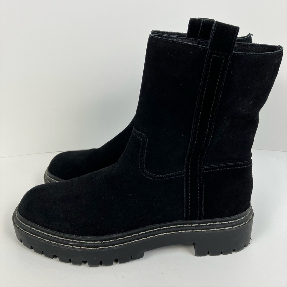 Splendid Alexxi Suede Moto Style Lug Sole Boots Black Zip Closure Sz 8.5 - Picture 4 of 16